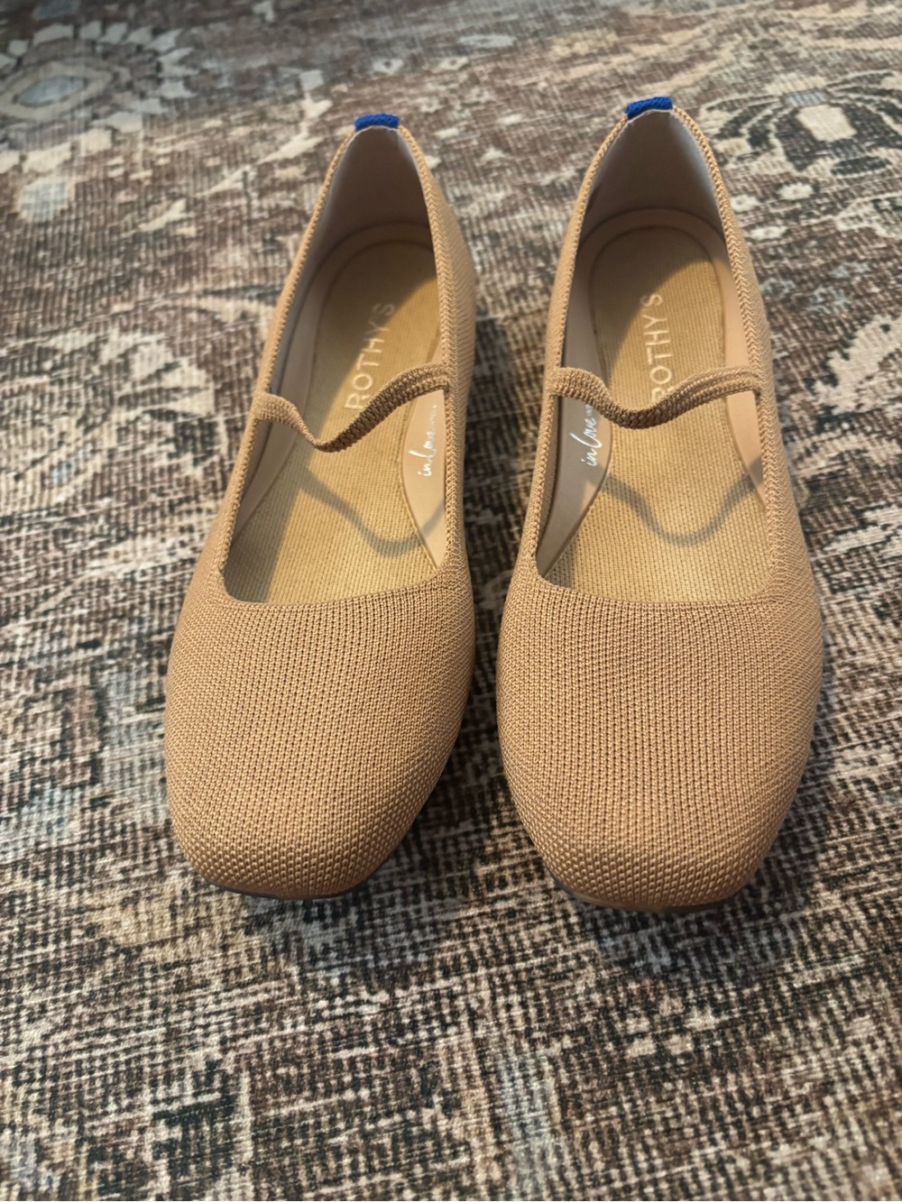 Rothy's Tan Knit Mary Jane Flats